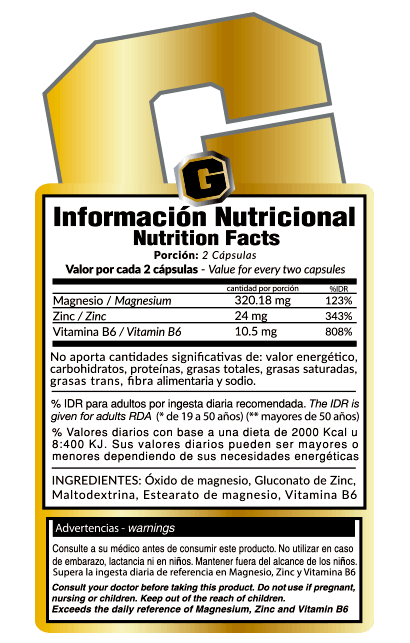 info_nutricional_zma_gold_nutrition ZMA - GOLD NUTRITION x60 caps